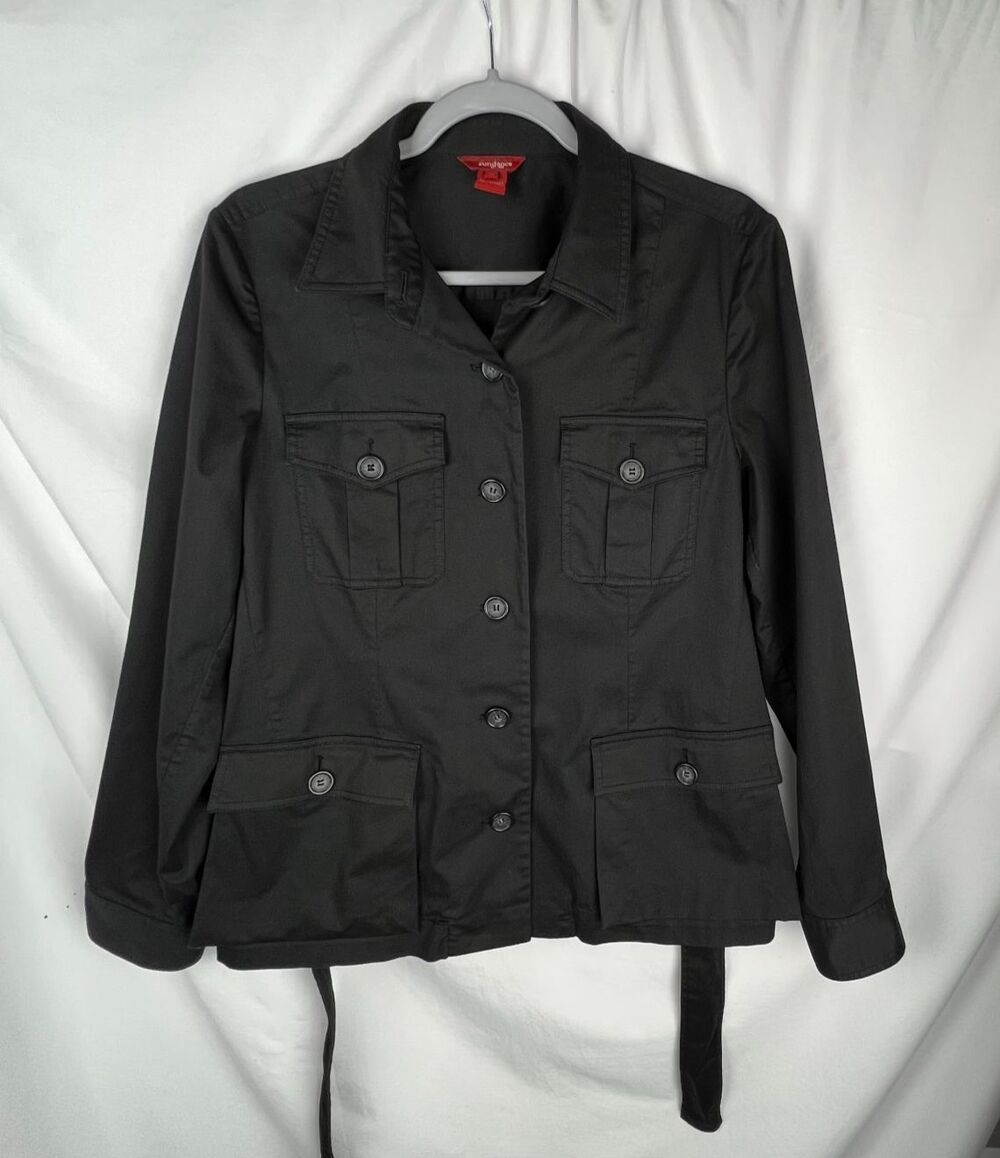 SUNDANCE Womens M Dark Brown Utility Safari Jacket Belted 4 Pocket